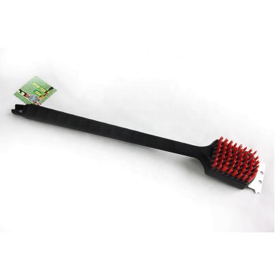 20' Long Plastic Handle Bristle Free Nylon Bristles Grill Brush With Scraper for cleaning the cool grill